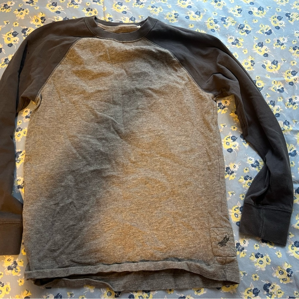 Urban Pipeline Boys Gray and Black Raglan Long Sleeve Shirt Cotton